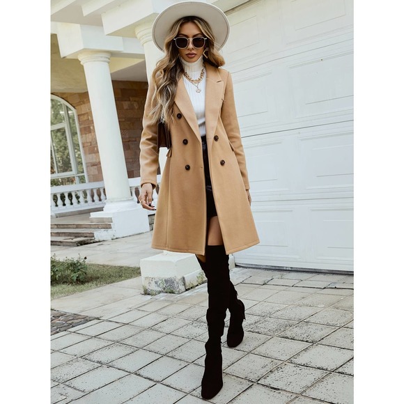 Double Breasted Overcoat peacoat pea coat preppy tan camel long line - Picture 4 of 7